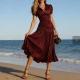 Womens Striped High-Waisted Shirt Casual Dress