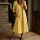 Casual Loose-fit V-neck Patchwork Lace-trimmed Linen-cotton Dress