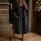 Casual Loose-fit V-neck Patchwork Lace-trimmed Linen-cotton Dress
