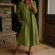 Casual Loose-fit V-neck Patchwork Lace-trimmed Linen-cotton Dress