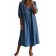 Casual Loose-fit V-neck Patchwork Lace-trimmed Linen-cotton Dress