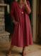 Casual Loose-fit V-neck Patchwork Lace-trimmed Linen-cotton Dress
