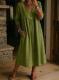 Casual Loose-fit V-neck Patchwork Lace-trimmed Linen-cotton Dress