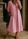 Casual Loose-fit V-neck Patchwork Lace-trimmed Linen-cotton Dress