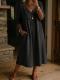 Casual Loose-fit V-neck Patchwork Lace-trimmed Linen-cotton Dress