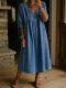 Casual Loose-fit V-neck Patchwork Lace-trimmed Linen-cotton Dress