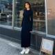 Navy Blue CrewNeck Long Sleeve Dress For Women