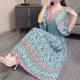 Ethnic Style V Neck Short Sleeve Dress For Women