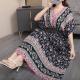 Ethnic Style V Neck Short Sleeve Dress For Women