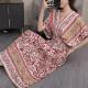 Ethnic Style V Neck Short Sleeve Dress For Women