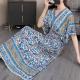 Ethnic Style V Neck Short Sleeve Dress For Women