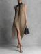 High-neck Lace-up Sleeveless Chiffon Dress
