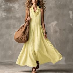 Loose-fitting Sleeveless V-neck Maxi Dress