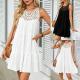 Womens Round-neck Spliced Short Skirt Dress