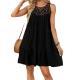 Womens Round-neck Spliced Short Skirt Dress
