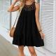 Womens Round-neck Spliced Short Skirt Dress