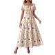 Womens Floral Print Square-Neck Short-Sleeve Dress