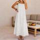 Womens Lace Solid-Color Sleeveless Buttoned Strap Dress