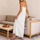Womens Lace Solid-Color Sleeveless Buttoned Strap Dress
