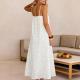 Womens Lace Solid-Color Sleeveless Buttoned Strap Dress