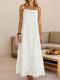 Womens Lace Solid-Color Sleeveless Buttoned Strap Dress