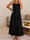 Womens Lace Solid-Color Sleeveless Buttoned Strap Dress