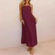 Womens Lace Solid-Color Sleeveless Buttoned Strap Dress