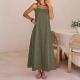 Womens Lace Solid-Color Sleeveless Buttoned Strap Dress