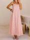 Womens Lace Solid-Color Sleeveless Buttoned Strap Dress