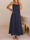 Womens Lace Solid-Color Sleeveless Buttoned Strap Dress