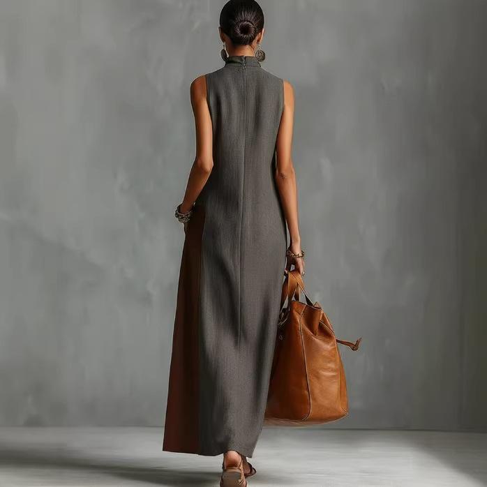 Fashionable Color-Block Womens Casual Long Dress