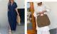 Bat-sleeved V-neck Slit Dress Summer Short Sleeve Elastic Waist Long Dresses