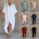Solid-color Womens Loose-fit Resort Pleated Robe Dress