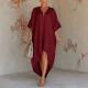 Solid-color Womens Loose-fit Resort Pleated Robe Dress