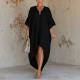 Solid-color Womens Loose-fit Resort Pleated Robe Dress