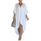 Solid-color Womens Loose-fit Resort Pleated Robe Dress