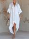 Solid-color Womens Loose-fit Resort Pleated Robe Dress
