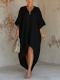 Solid-color Womens Loose-fit Resort Pleated Robe Dress