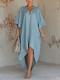 Solid-color Womens Loose-fit Resort Pleated Robe Dress