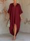 Solid-color Womens Loose-fit Resort Pleated Robe Dress