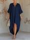 Solid-color Womens Loose-fit Resort Pleated Robe Dress