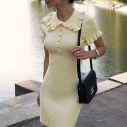 Womens Retro French-Style Knitted Casual Dress