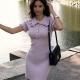 Womens Retro French-Style Knitted Casual Dress