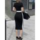 Black And White Contrast Square-neck Dress For Women