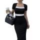 Black And White Contrast Square-neck Dress For Women