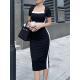 Black And White Contrast Square-neck Dress For Women