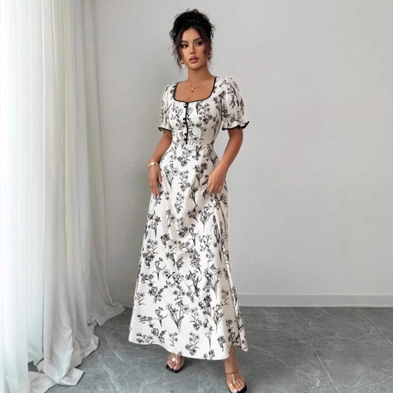 Womens Retro Elegant Floral Print Dress