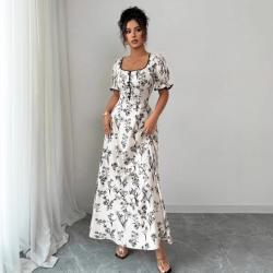 Womens Retro Elegant Floral Print Dress