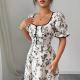 Womens Retro Elegant Floral Print Dress