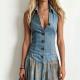 Fashionable Vintage Blue Printed Dress